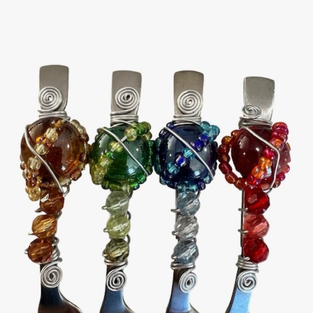 Set of 4 Beaded Cheese Spreader - Wire Wrapped Stainless Steel Butter Knife V vi - Picture 3 of 8